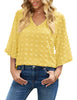 Women's Casual V Neck Bell Sleeve Blouse Pom Pom Loose Shirt Top