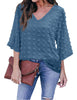 Women's Casual V Neck Bell Sleeve Blouse Pom Pom Loose Shirt Top