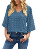 Women's Casual V Neck Bell Sleeve Blouse Pom Pom Loose Shirt Top