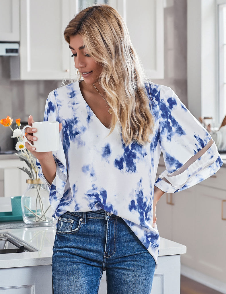 Tie-dye Venechia High Low Fashion Top With 3/4 Sleeves