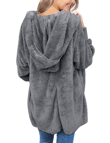 Women's Oversized Open Front Hooded Draped Pockets Cardigan Coat