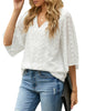 Women's Casual V Neck Bell Sleeve Blouse Pom Pom Loose Shirt Top