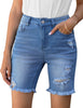 Women High Waist Ripped Bermuda Jean Shorts Skinny Denim Shorts