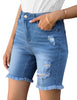 Women High Waist Ripped Bermuda Jean Shorts Skinny Denim Shorts
